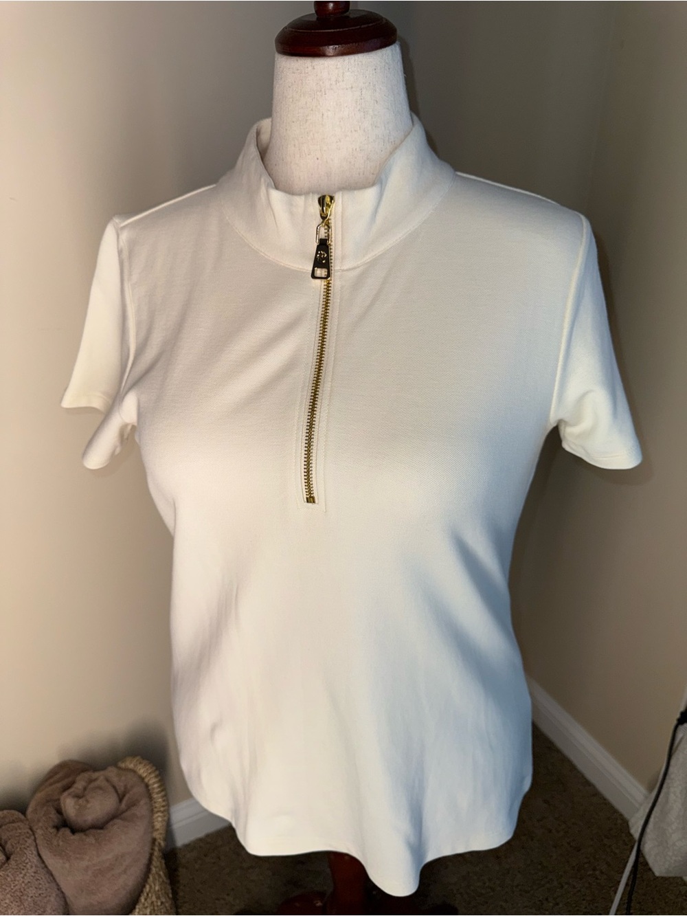Spartina 449 White Short-Sleeve Zip Mock Neck Top